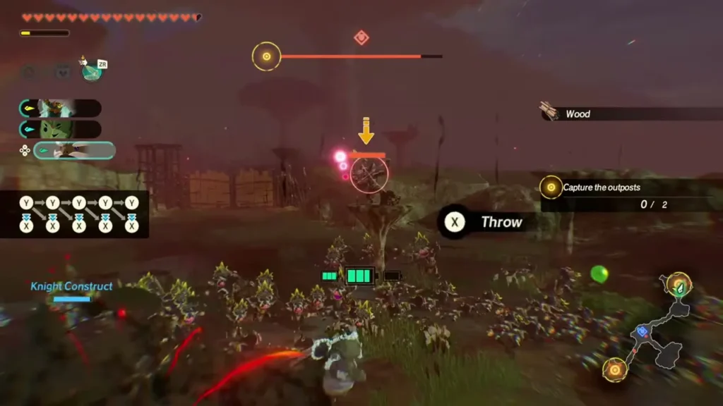 Pastos charges a Bokoblin outpost with Knight Construct nearby Pastos charges a Bokoblin outpost with Knight Construct nearby