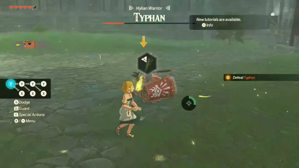 Typhan swings a decorated shield at Zelda Typhan swings a decorated shield at Zelda