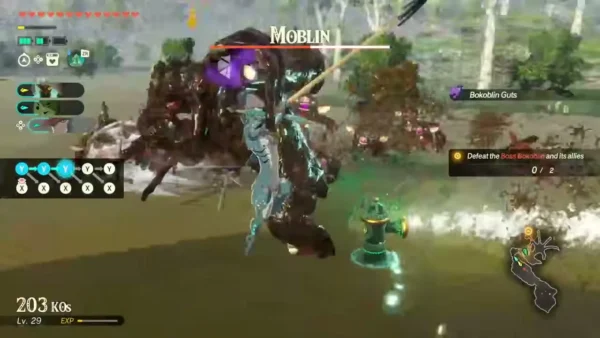Cadlan fights a Moblin with water-powered spear strikes Cadlan fights a Moblin with water-powered spear strikes
