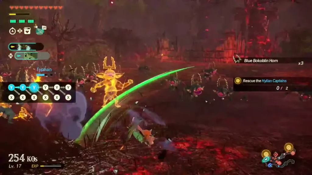 Calamo cuts through monsters with a green slash while Typhan fights nearby Calamo cuts through monsters with a green slash while Typhan fights nearby