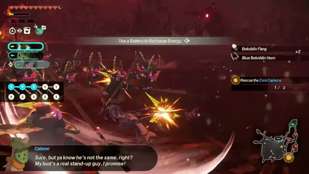 Calamo helps rescue Zora Captains from a Boss Bokoblin Calamo helps rescue Zora Captains from a Boss Bokoblin