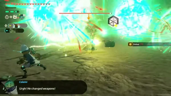 The Construct fights the corrupted construct with a glowing sword The Construct fights the corrupted construct with a glowing sword