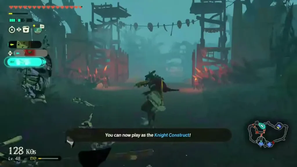 The message that the Knight Construct can now be played appears in a swamp The message that the Knight Construct can now be played appears in a swamp