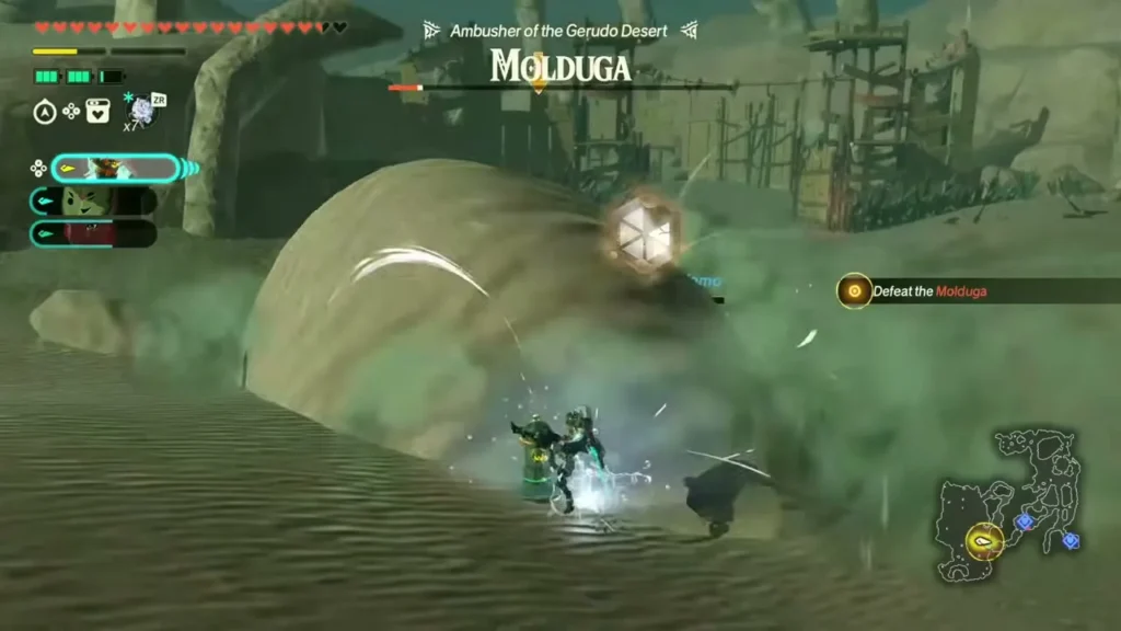 The Construct strikes at a Molduga in the Gerudo Desert The Construct strikes at a Molduga in the Gerudo Desert