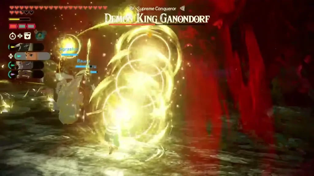 A golden spiral of light strikes Ganondorf A golden spiral of light strikes Ganondorf