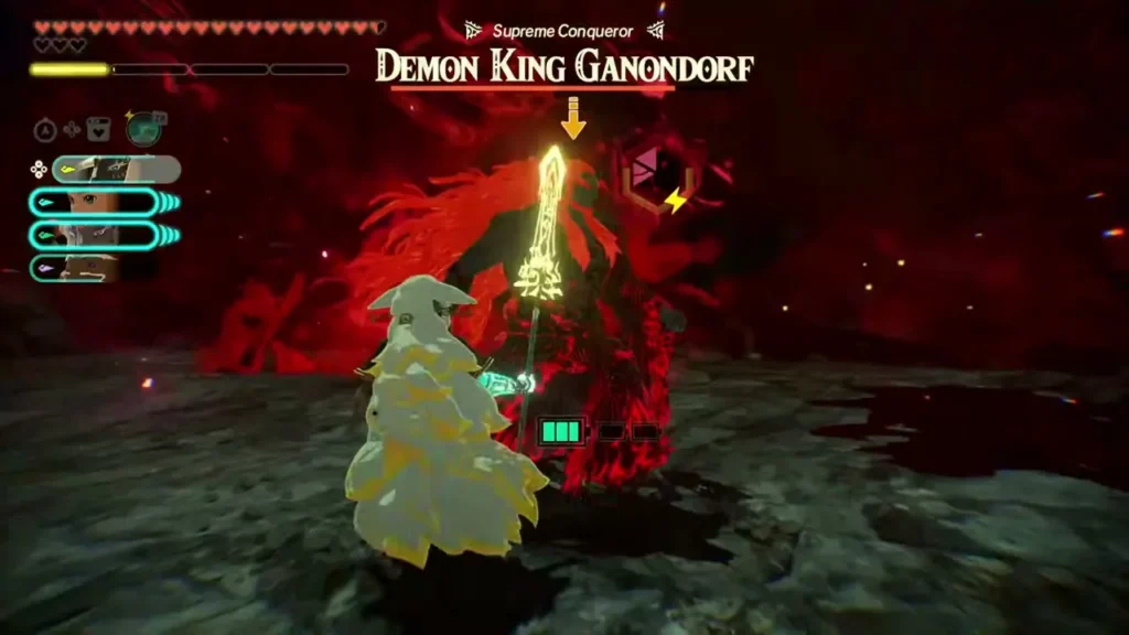 Zelda faces Ganondorf with a glowing blade of light Zelda faces Ganondorf with a glowing blade of light