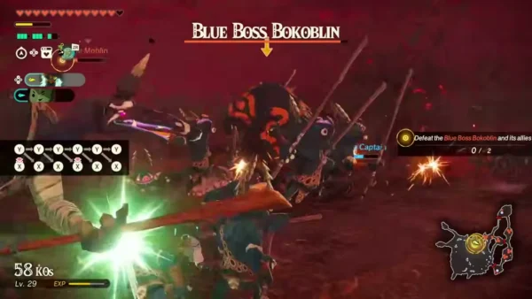 Lago fights beside Zora Captains against a Blue Boss Bokoblin Lago fights beside Zora Captains against a Blue Boss Bokoblin