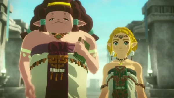 Lenalia walks Zelda toward the hall doors at Hyrule Castle Lenalia walks Zelda toward the hall doors at Hyrule Castle