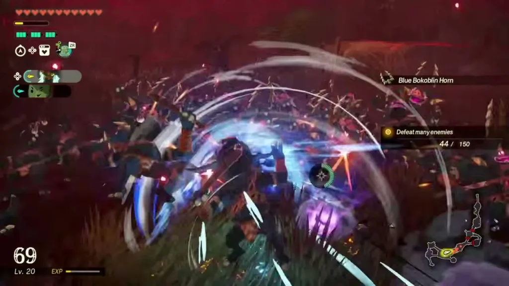 Quino cuts down Bokoblins with a spinning claymore attack Quino cuts down Bokoblins with a spinning claymore attack