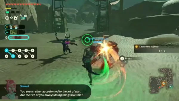 Sholani strikes a Moblin in the desert Sholani strikes a Moblin in the desert