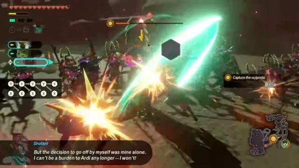 Sholani slashes through monsters with a green scimitar arc Sholani slashes through monsters with a green scimitar arc