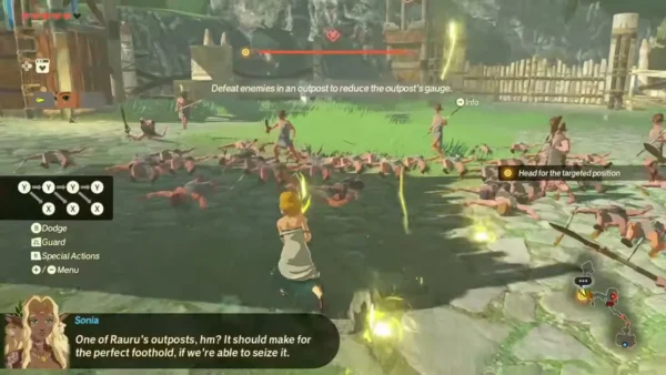 Zelda talks of taking one of Rauru's outposts as a crowd of monsters gathers Zelda talks of taking one of Rauru's outposts as a crowd of monsters gathers