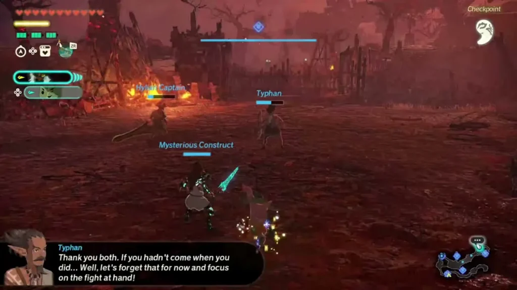 Typhan fights beside the Mysterious Construct with sword and shield Typhan fights beside the Mysterious Construct with sword and shield