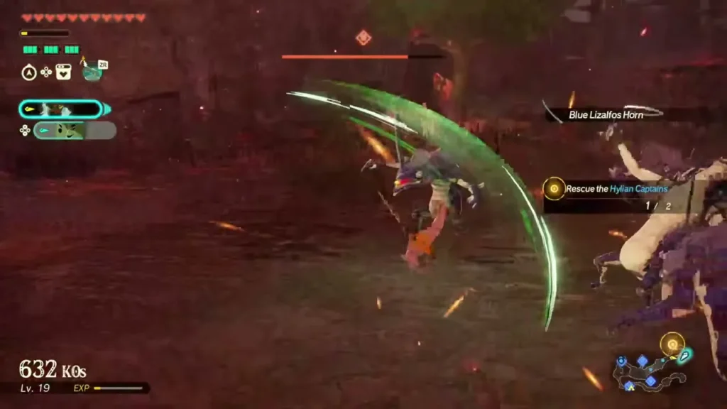 Green slash strikes a Lizalfos with another Blue Lizalfos Horn drop listed