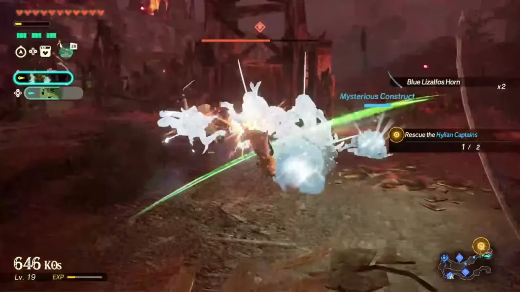 A Blue Lizalfos Horn drop is listed as the party freezes a group of monsters