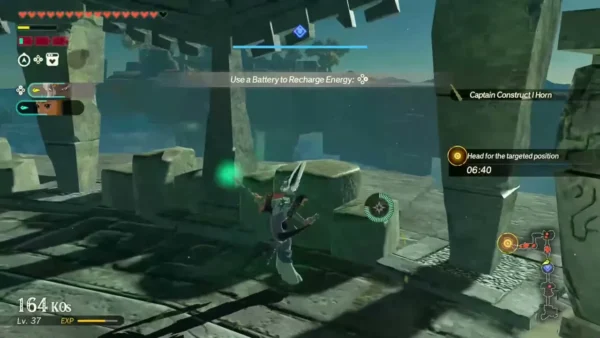 A material pickup appears as Zelda fights in the Zonai ruins in the sky