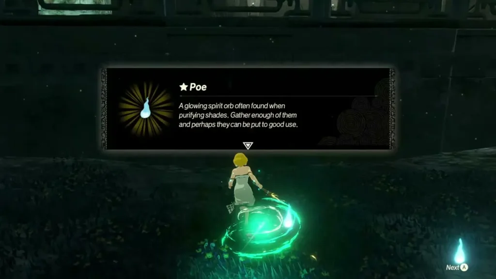 The Poe message describes the glowing spirit orb found when purifying shades