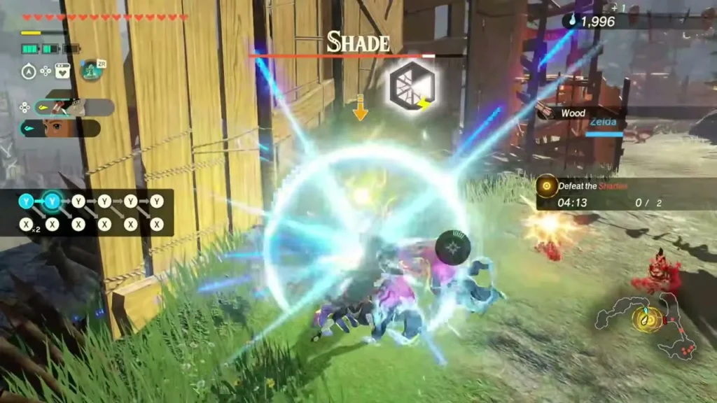 Zelda fights a Shade while the Poe count shows in the corner