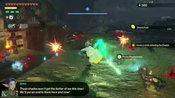 Shock Fruit x11 appears in the item feed as the party fights shades