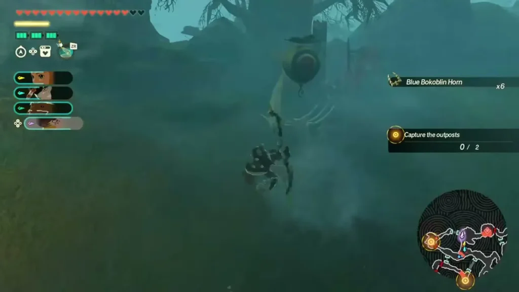 A Korok balloon floats above the misty path between the east outposts