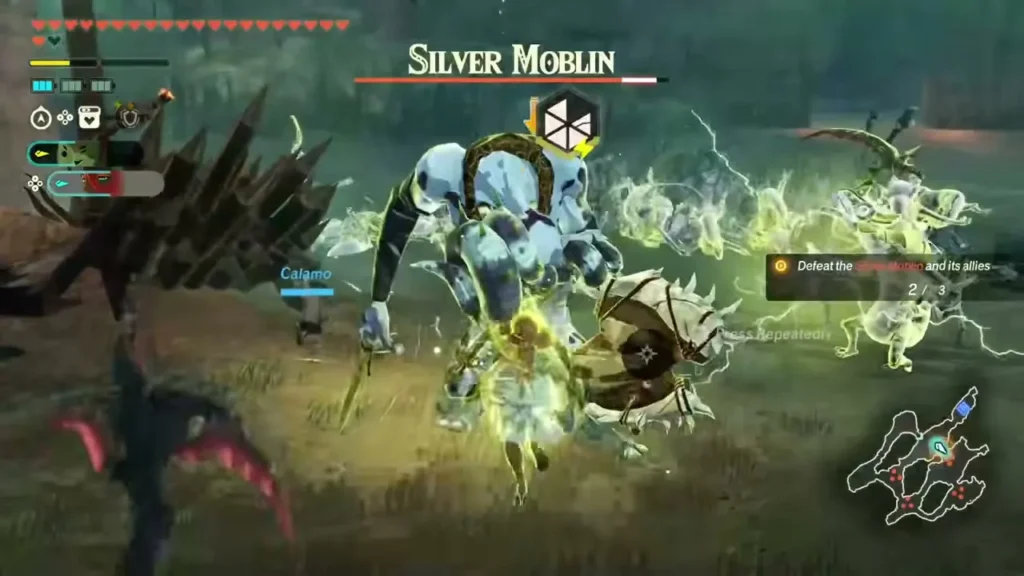Calamo and Ardi fight the Silver Moblin at the Tanagar Canyon Temple