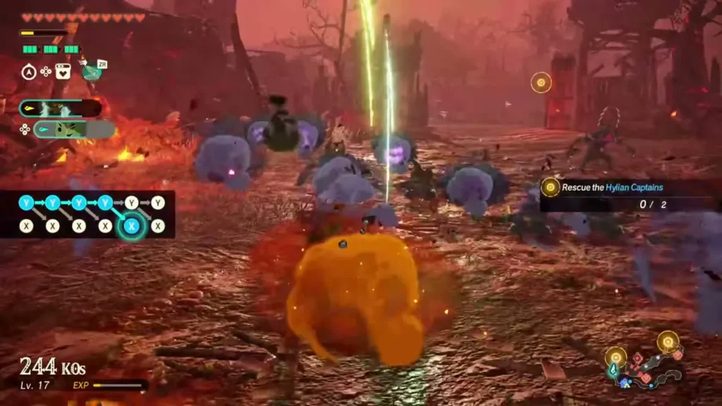 Calamo hurls a fiery Korok attack at a pack of monsters