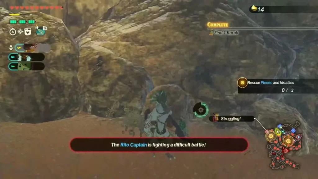 The Find 1 Korok aside quest shows Complete beside the cave wall