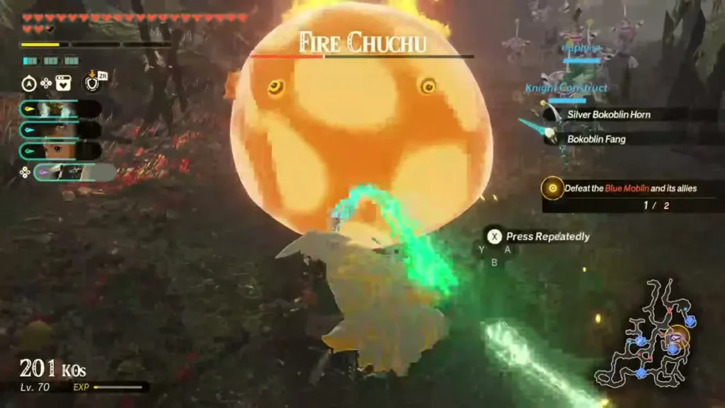 A giant Fire Chuchu blocks the way in the eastern Hyrule forest
