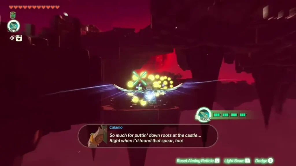The Construct glides toward a ring of yellow circles among the floating ruins