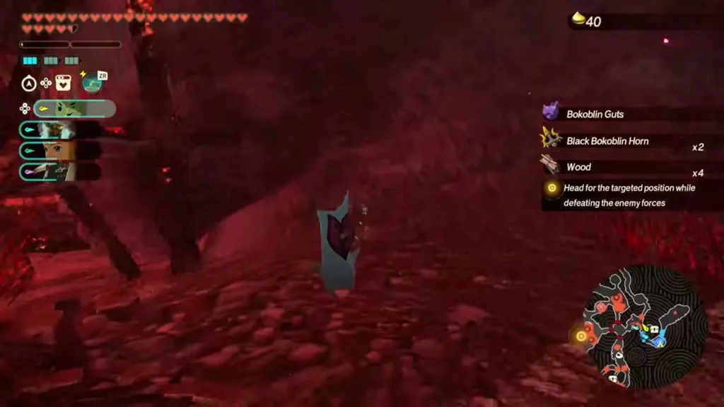 A Korok with a heart-shaped face stands in the clearing north of the first camp