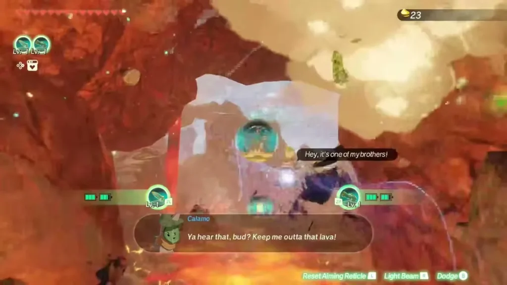 Calamo calls a Korok one of his brothers after the yellow rings in the lava canyon