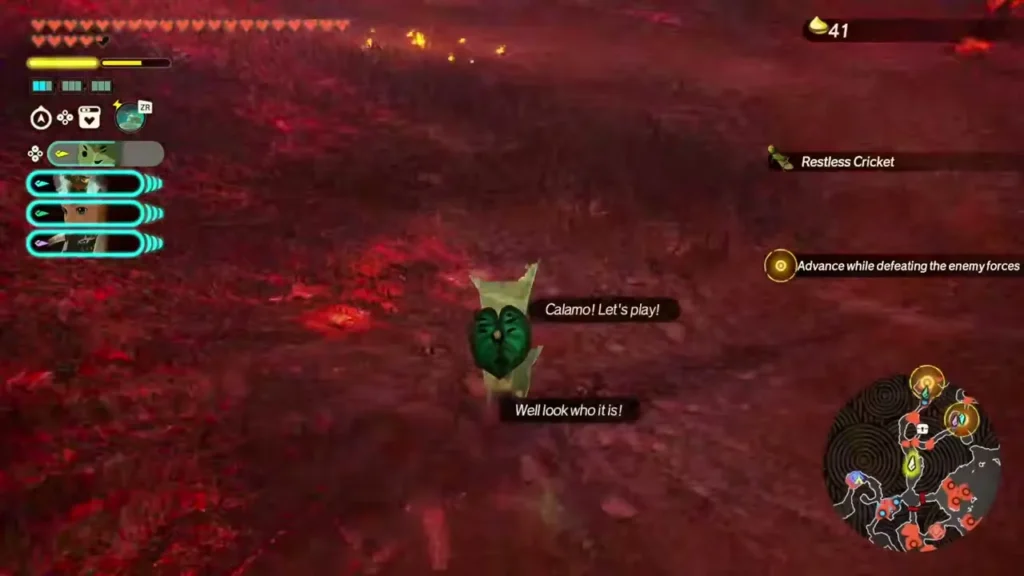 A Korok in the open field calls out for Calamo to play