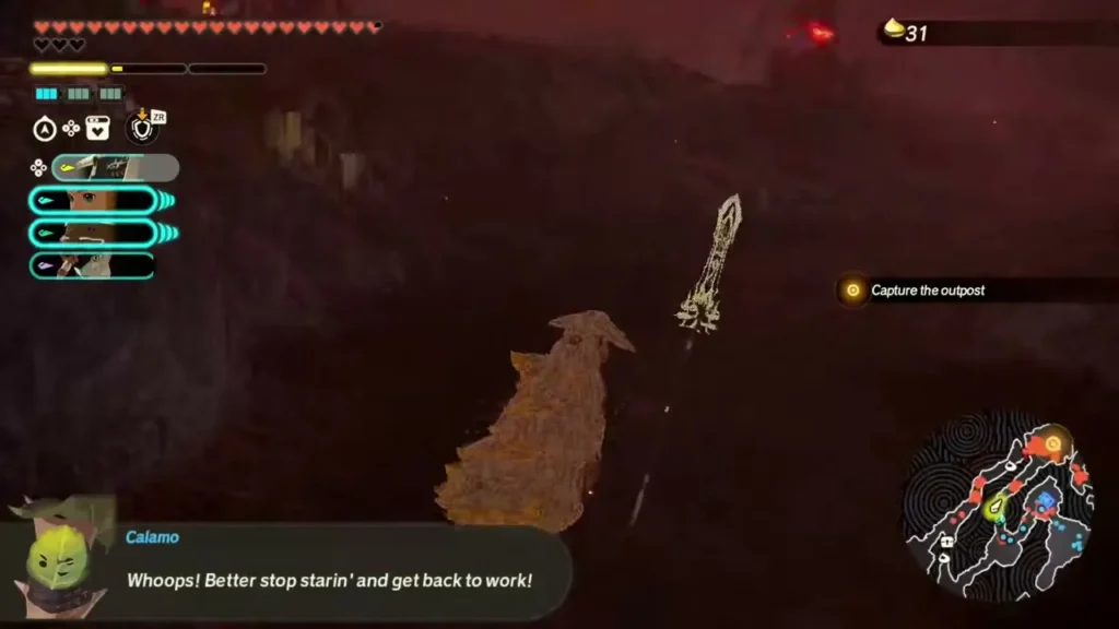 The Korok Seed counter reads 31 as Calamo urges the party back to work