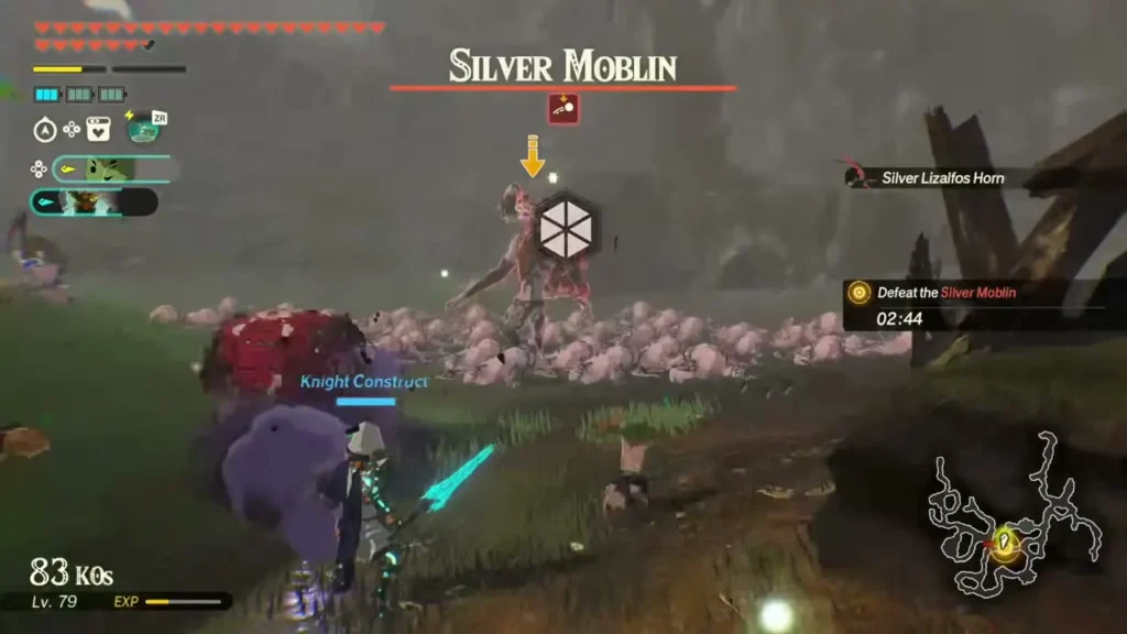 A Silver Moblin charges across the misty grass of Great Hyrule Forest