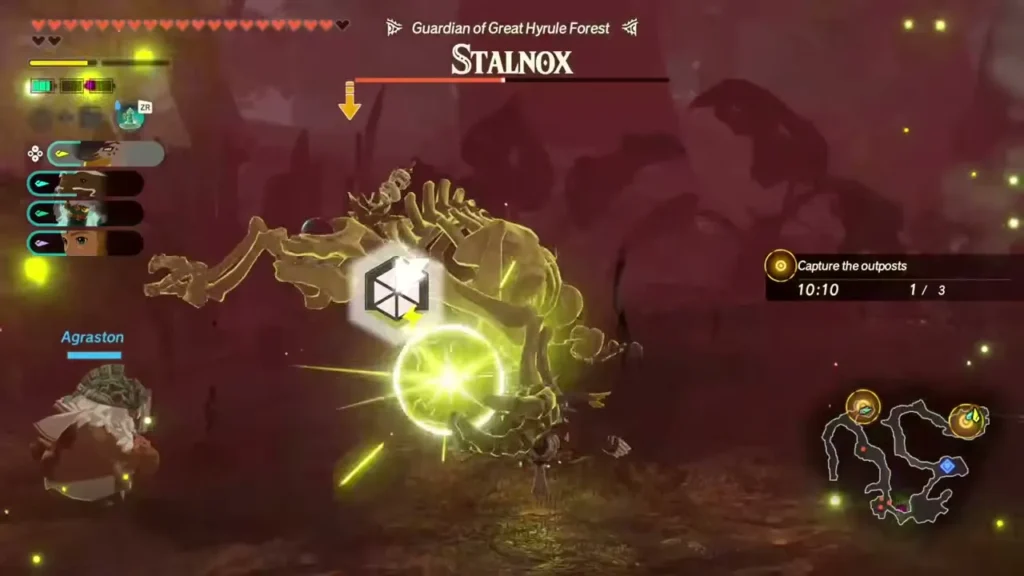 A warrior strikes the Stalnox with Agraston nearby while outposts are captured