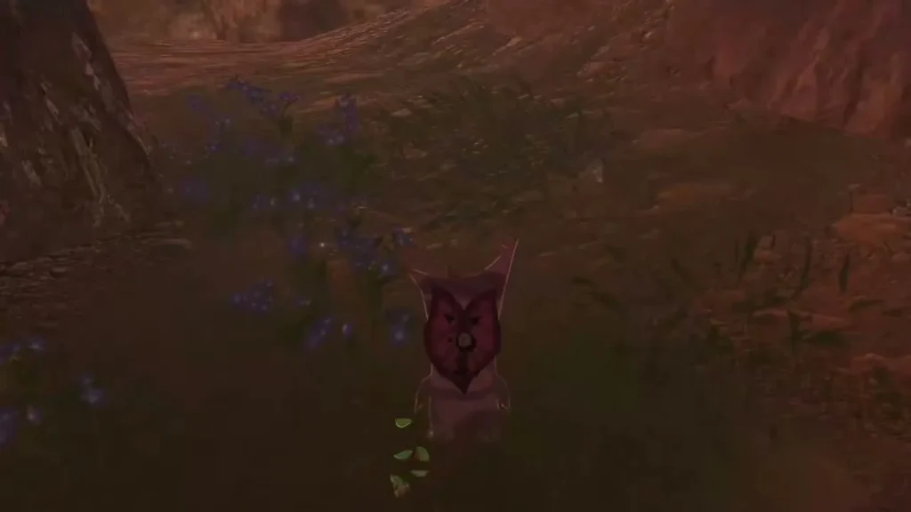 A yellow Korok flower grows beside a tree on the dark northwest path