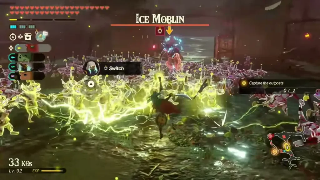 Lightning surges through a horde as an Ice Moblin appears in the Necluda swamp