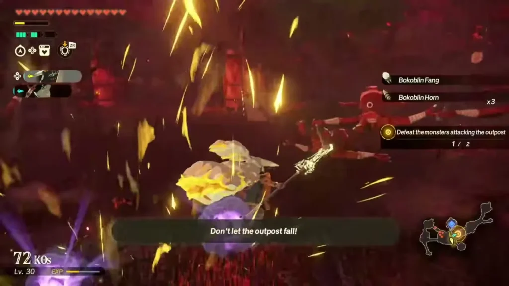 Rauru fights for the Hyrule Field outpost as the message says not to let it fall
