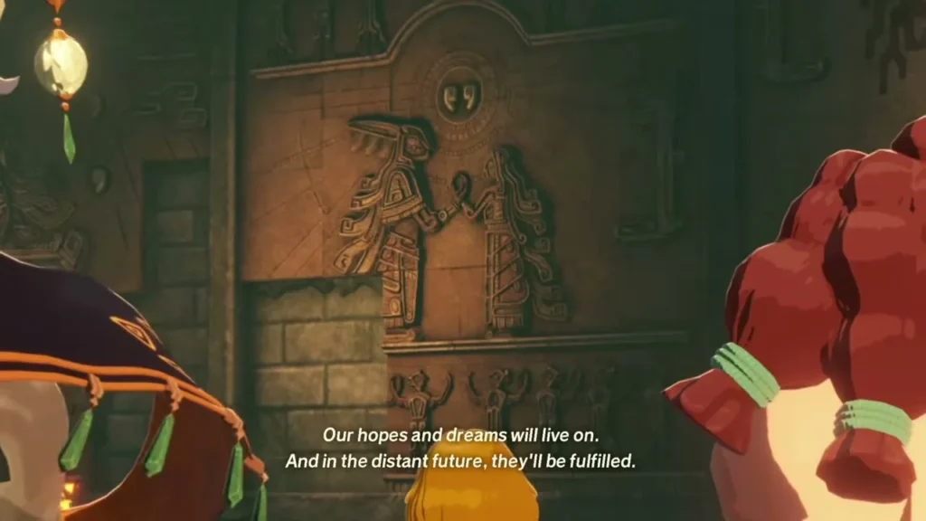 A wall of figures joining hands as Lenalia speaks of hopes and dreams