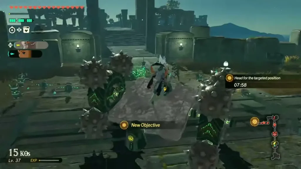 Mineru faces Zonai constructs as a new objective appears in the Zonai ruins in the sky