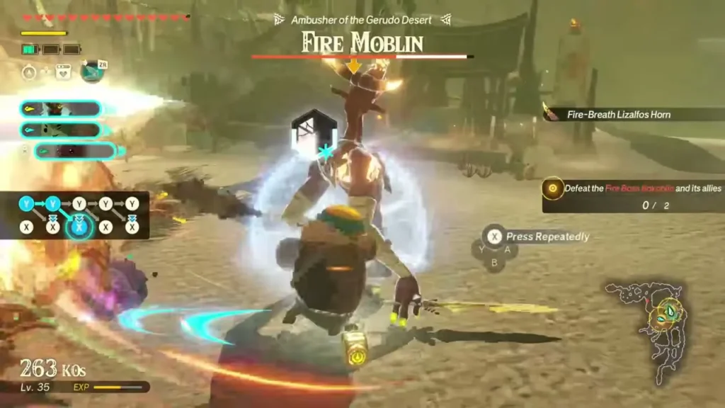 Braton fights a Fire Moblin among Bokoblins in the Gerudo Desert Braton fights a Fire Moblin among Bokoblins in the Gerudo Desert