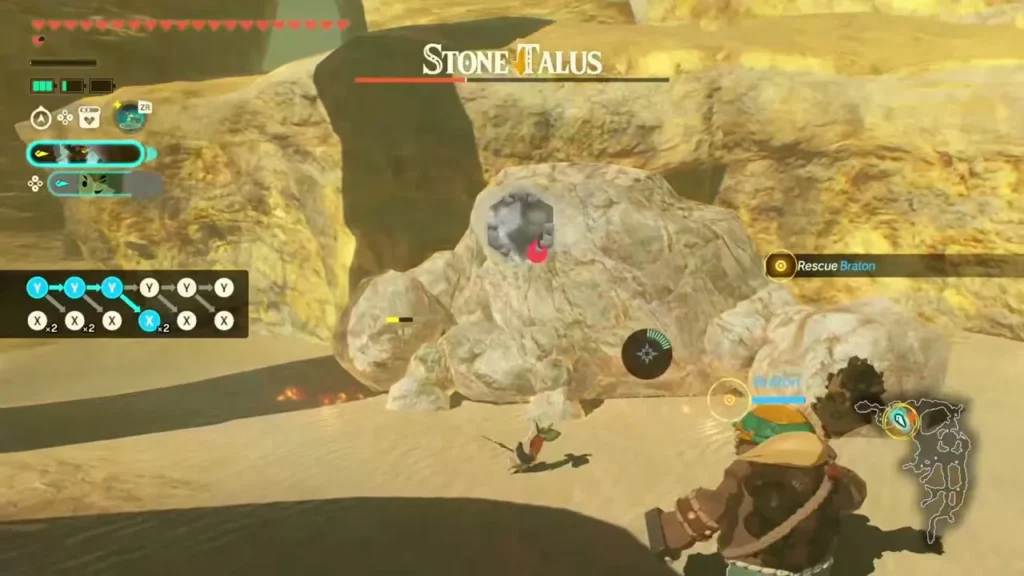 Braton stands near a Stone Talus during the rescue in Gerudo Desert Braton stands near a Stone Talus during the rescue in Gerudo Desert