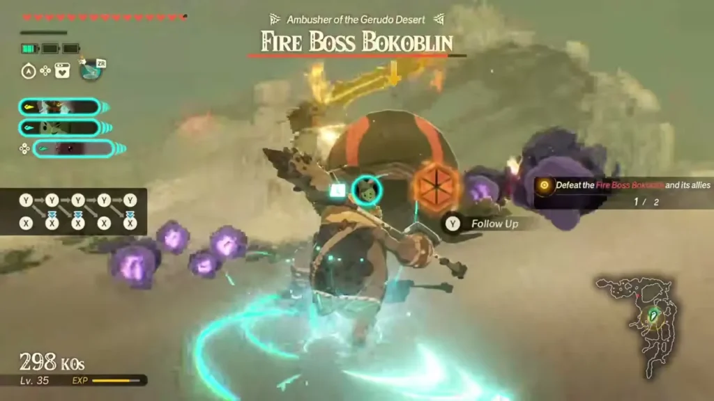 Braton spins his weapon against the Fire Boss Bokoblin Braton spins his weapon against the Fire Boss Bokoblin