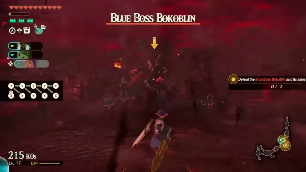 Quino charges toward a Blue Boss Bokoblin on Hyrule Field Quino charges toward a Blue Boss Bokoblin on Hyrule Field