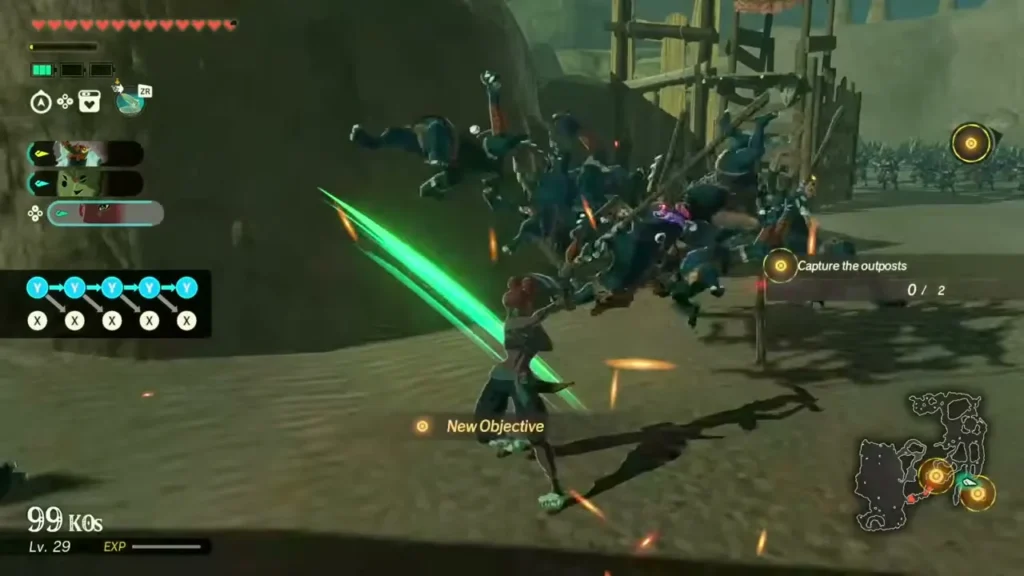 Sholani slashes a green blade through a group of Bokoblins Sholani slashes a green blade through a group of Bokoblins