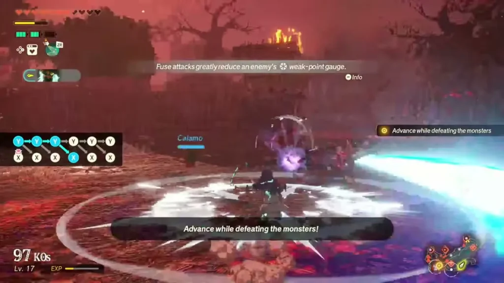 A warrior fires a beam through monsters as the objective to advance while defeating them shows A warrior fires a beam through monsters as the objective to advance while defeating them shows