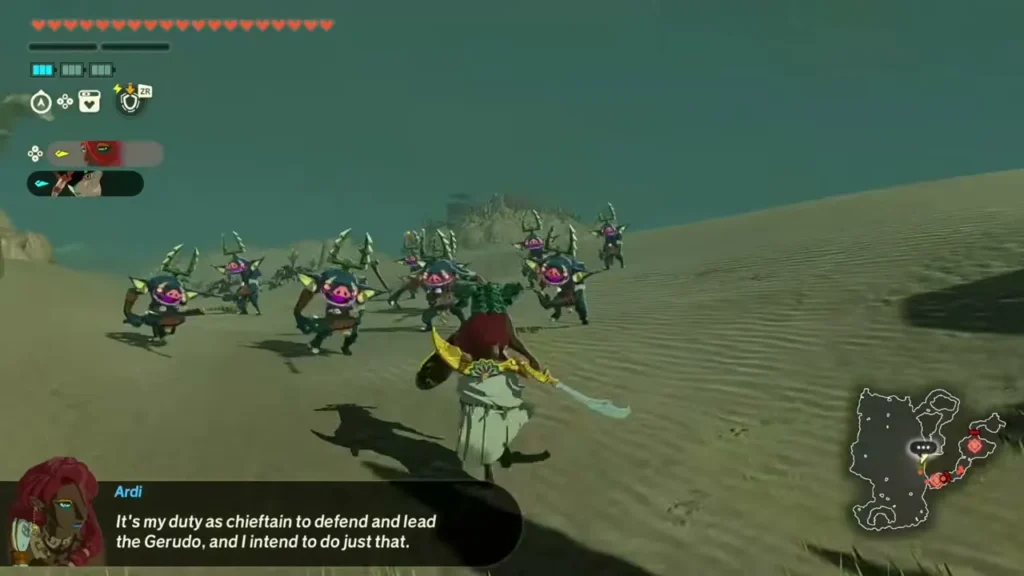 Ardi speaks of her duty to lead the Gerudo as Bokoblins close in Ardi speaks of her duty to lead the Gerudo as Bokoblins close in