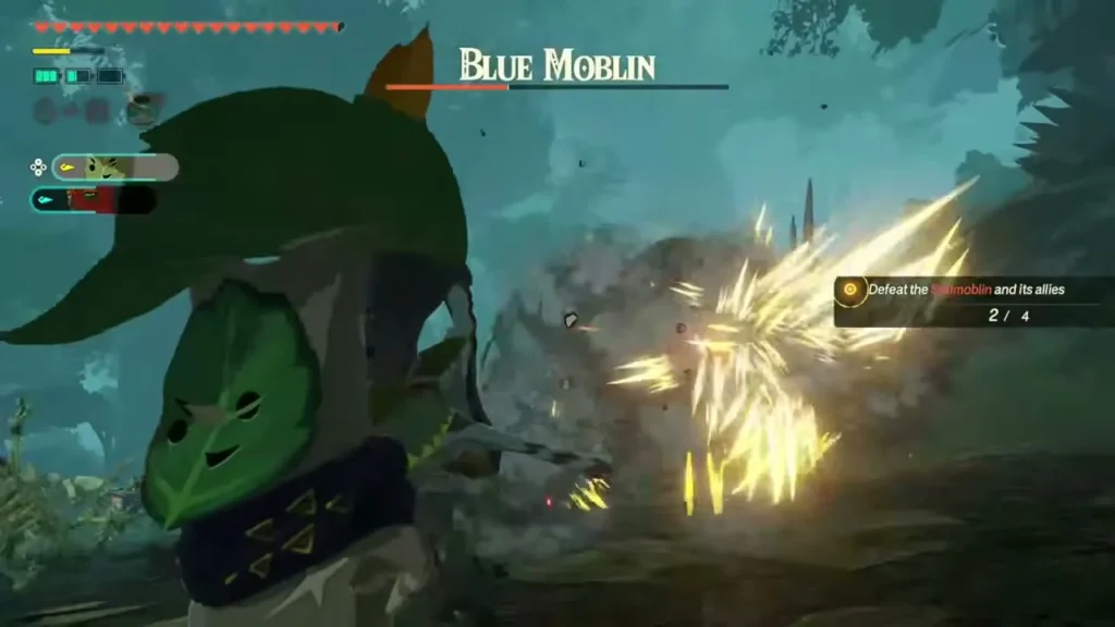 Calamo the Korok watches an attack burst in the Great Hyrule Forest Calamo the Korok watches an attack burst in the Great Hyrule Forest