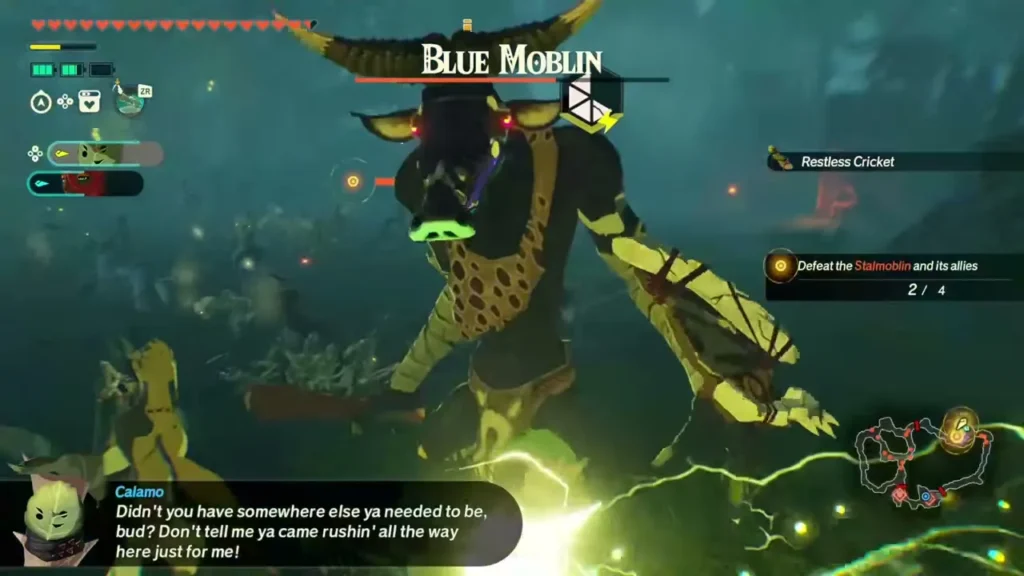 Calamo scolds a Blue Moblin that came rushing at the party Calamo scolds a Blue Moblin that came rushing at the party