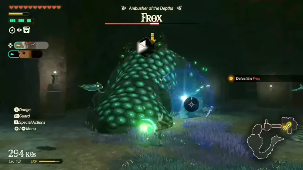 A warrior fights a Frox in the Depths A warrior fights a Frox in the Depths